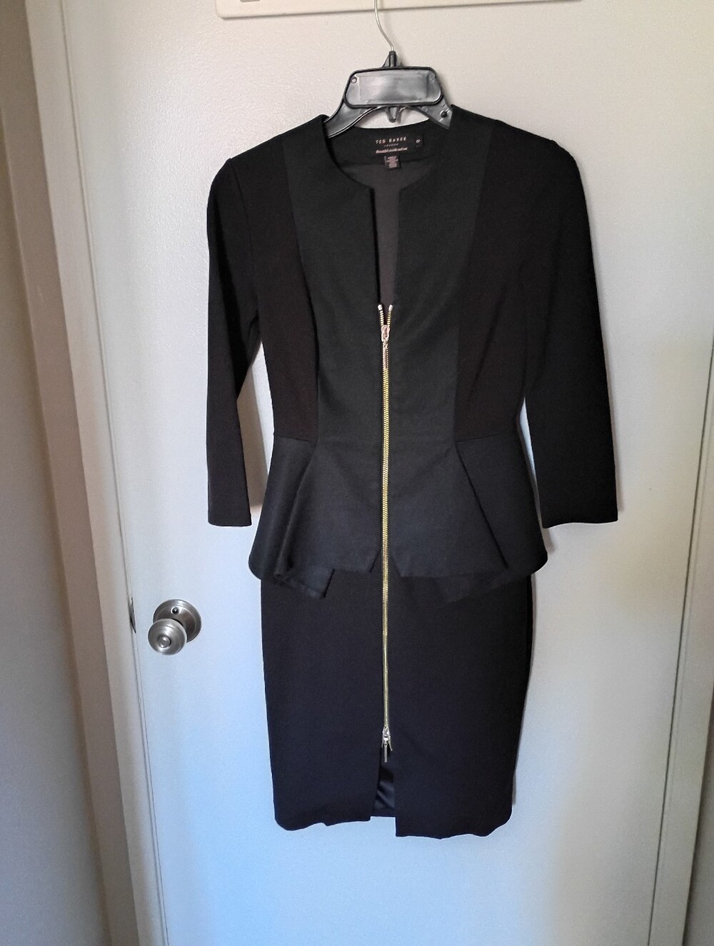 Ted Baker London Black Two-Piece Peplum Pencil Dress with Gold Zip
